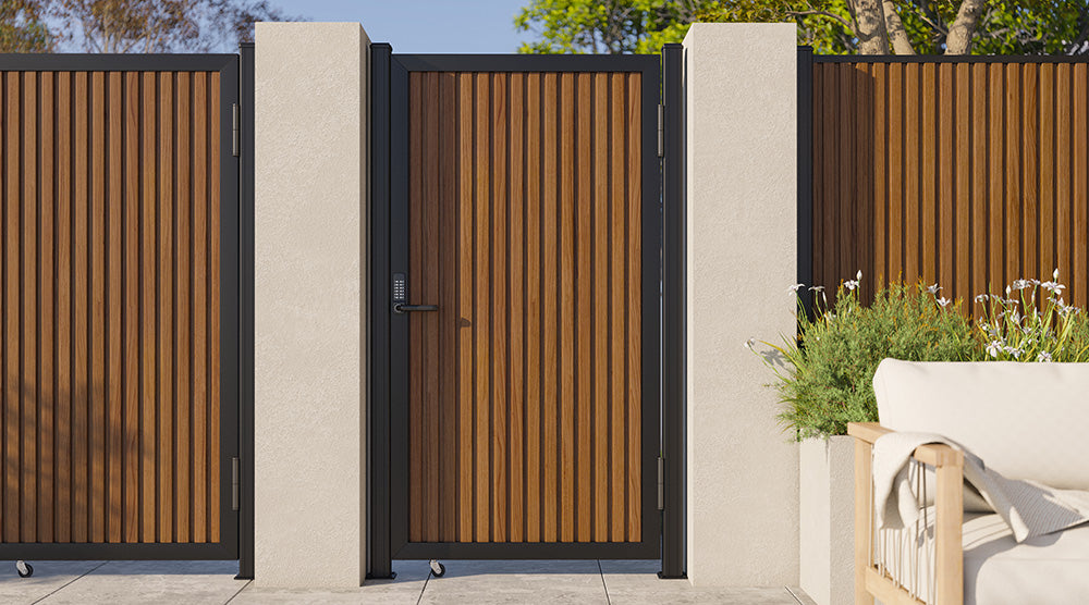 Teak Heavy-Duty Composite Privacy Gate Kit – Keypad Lock Included | Single, Double & DIY Swing Fence Gate