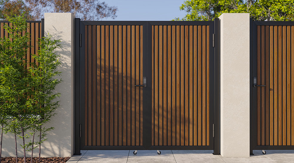 Teak Black Gap Heavy-Duty Composite Privacy Gate Kit – Keypad Lock Included | Single, Double & DIY Swing Fence Gate