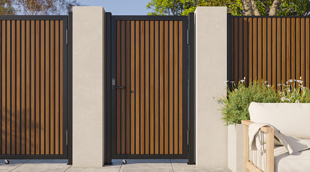 Teak Black Gap Heavy-Duty Composite Privacy Gate Kit – Keypad Lock Included | Single, Double & DIY Swing Fence Gate