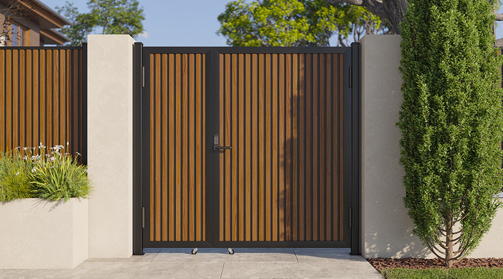 Teak Black Gap Heavy-Duty Composite Privacy Gate Kit – Keypad Lock Included | Single, Double & DIY Swing Fence Gate