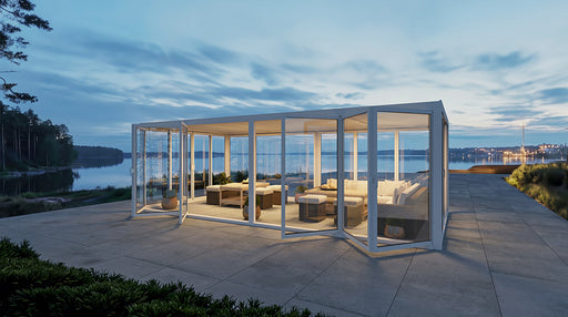 Cielo Cabana™ Grand Pavilion Luxury Glass Pergola with Dual Bi-Fold Walls & Louvered Roof – White 20×10 ft
