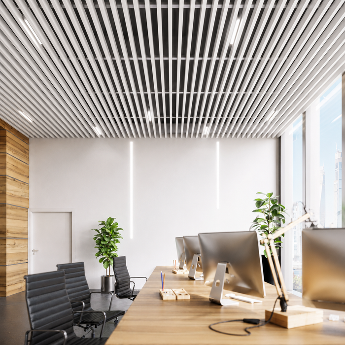 White - Suspended Slatted Wood Ceiling System office