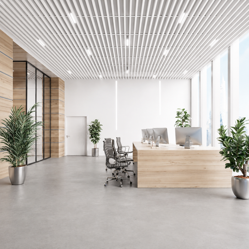 White - Suspended Slatted Wood Ceiling System front view