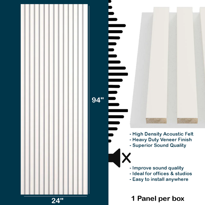 Double White Acoustic Wall Panels, Soundproofing Wood Paneling - 94" x 24"