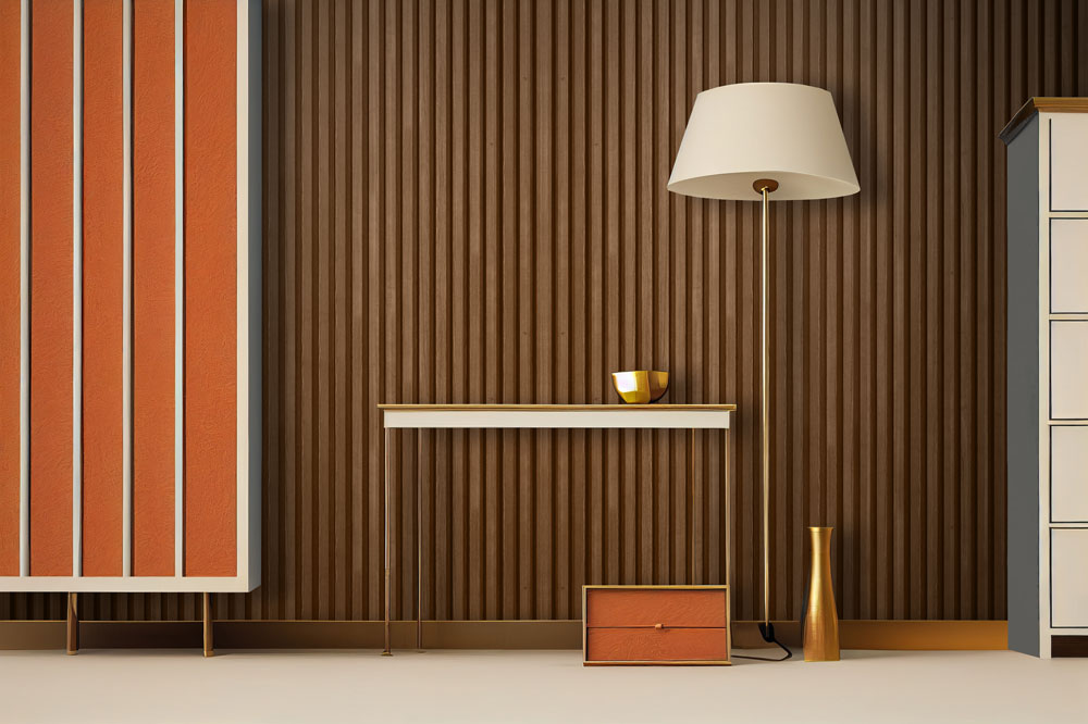 7 Grid Light Brown Slat Wood Wall Panels