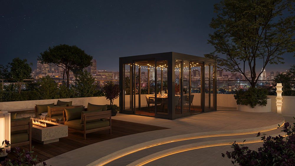 Cielo Cabana™ Luxury Louvered Roof Glass Pergola – Black 10×13 ft - Available Now - Ready to Ship