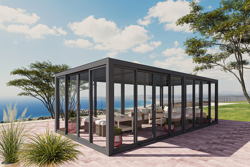 Cielo Cabana™ Luxury Louvered Roof Glass Pergola – Black 20×10 ft