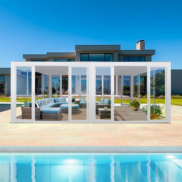 Cielo Cabana™ Luxury Louvered Roof Glass Pergola – White 20×10 ft