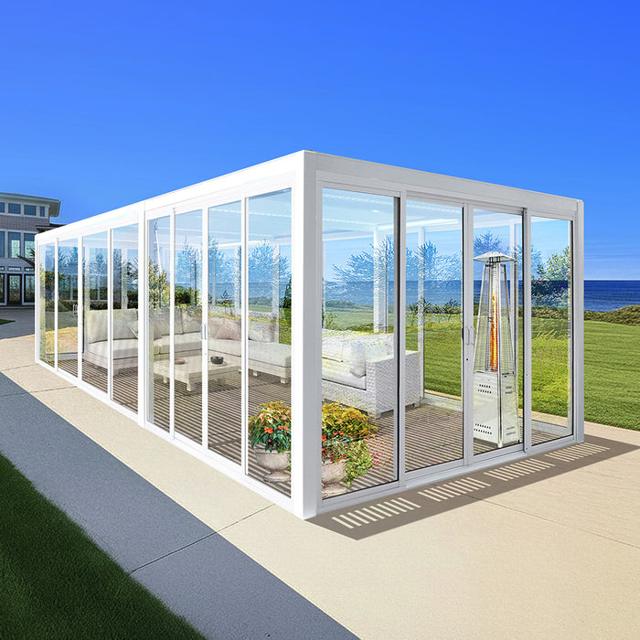 Cielo Cabana™ Luxury Louvered Roof Glass Pergola – White 20×10 ft