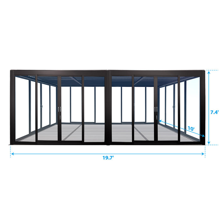 Cielo Cabana™ Luxury Louvered Roof Glass Pergola – Black 20×10 ft