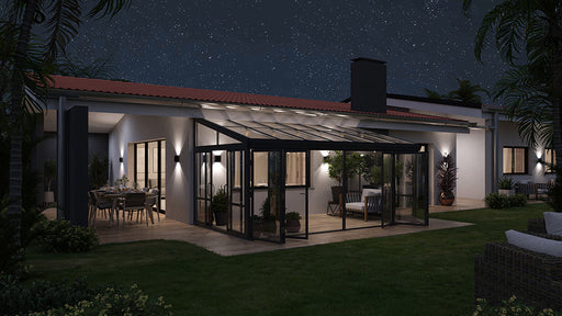 Tempered Glass Sunroom with Bi-Fold Doors - Charcoal Black (16.7' Wide)