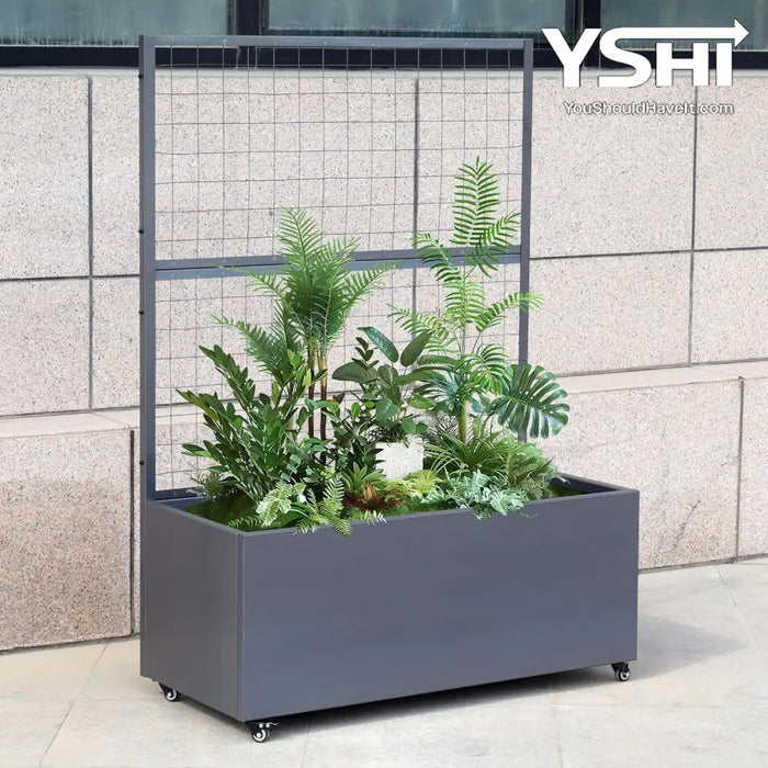 wheeled planter with trellis Gray Modern Metal Rolling Planter Box with Lattice Trellis – Corten St