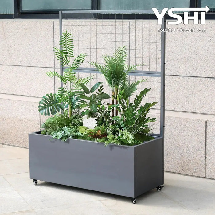trough planter with trellis Gray Modern Metal Rolling Planter Box with Lattice Trellis – Corten St