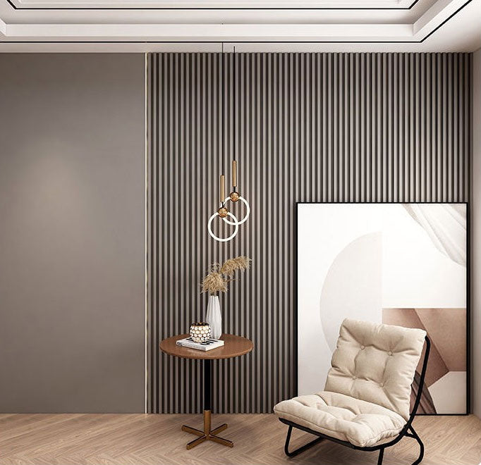 7 Grid Gray Slat Wood Wall Panels - 106" Long x 5 3/4" Width
