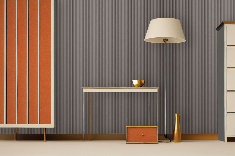7 Grid Gray Slat Wood Wall Panels - 106" Long x 5 3/4" Width