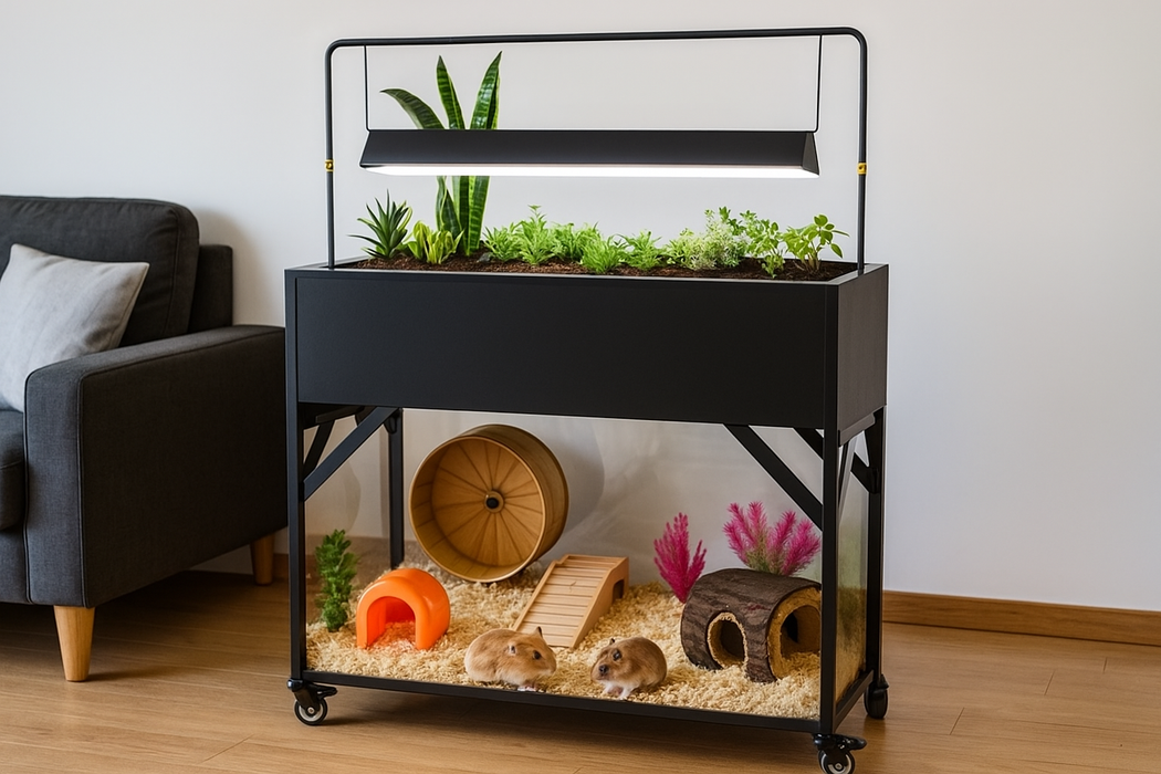 Innovative Planter Aquarium Tank – Mobile DIY Metal Planter with Lights, Feeder & Décor