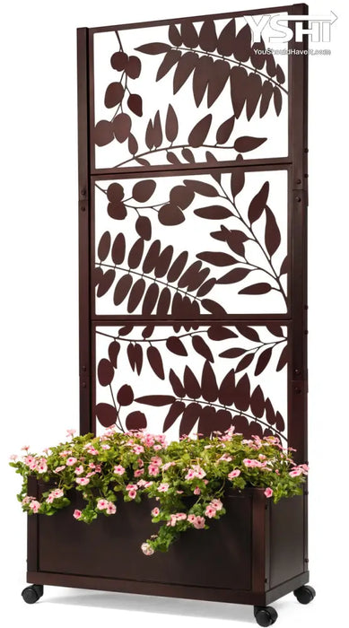 planter with metal trellis Metal Trellis Flowered Pattern With Planter Box Outdoor Indoor Privacy