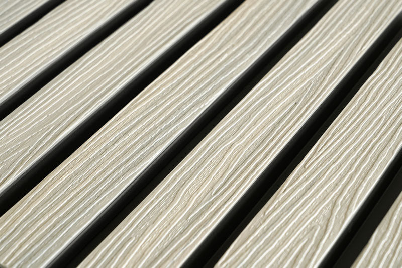 Seaside Oak Composite Slat Wall Panels Embossed Wood Grain Finish With Black Accents
