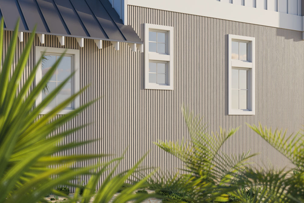 Seaside Oak Composite Slat Wall Panels Embossed Wood Grain Finish With Black Accents