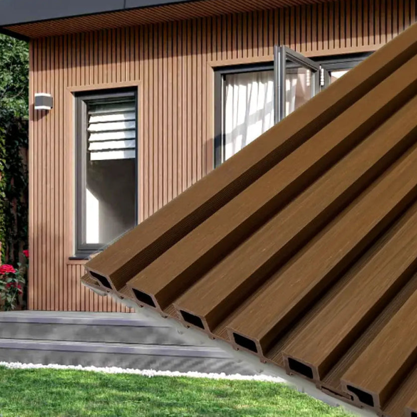 Teak A1 5 Grid Composite Siding Slat Panels for Exterior Outdoor Walls