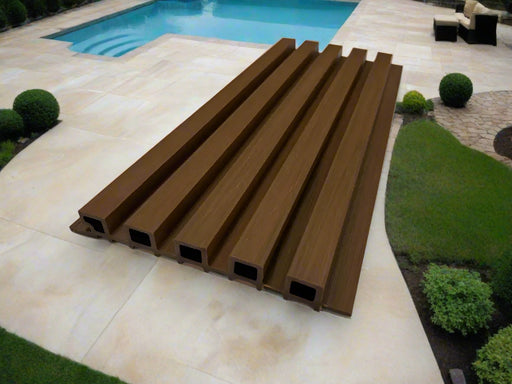 Teak A1 5 Grid Composite Siding Slat Panels For Exterior Outdoor Walls