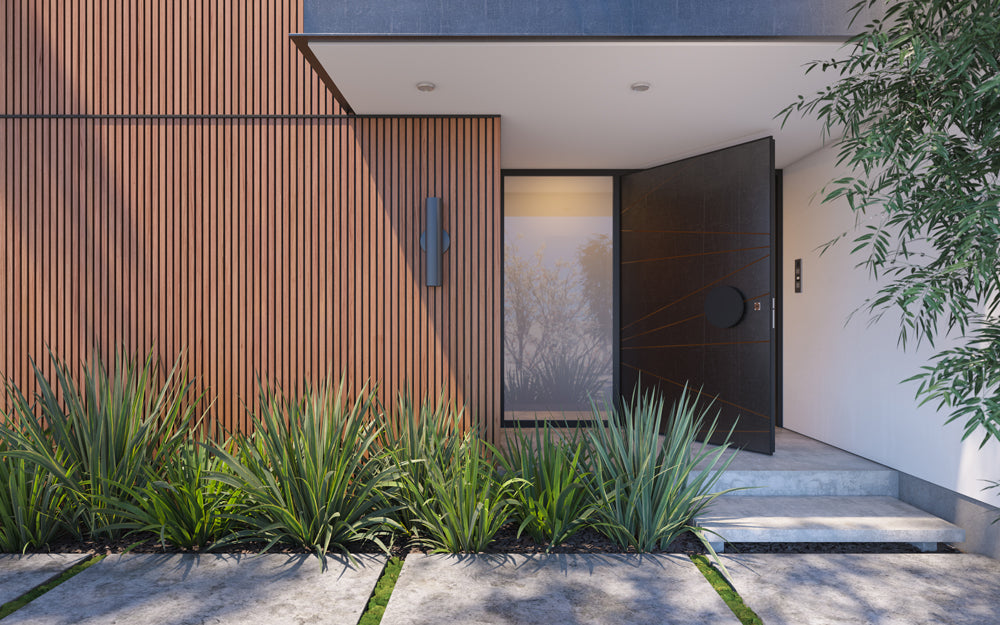 Weathered Teak Composite Slat Wall Panels on a house