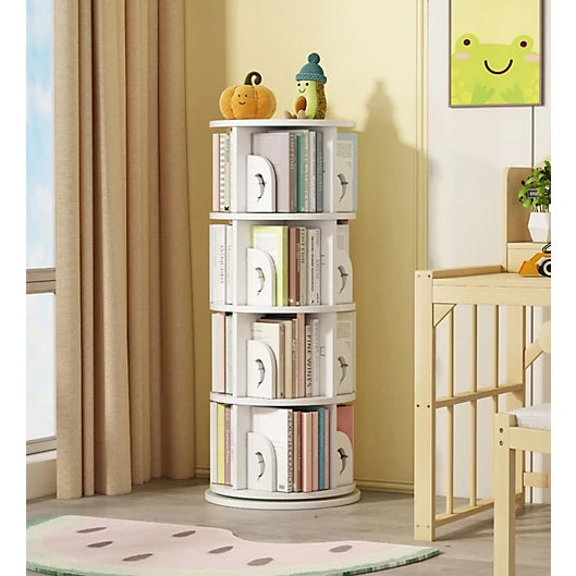 360-Degree 4 Tier Revolving Bookshelf with Dolphin Cutout Divider
