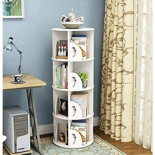 360-Degree 4 Tier Revolving Bookshelf with Dolphin Cutout Divider