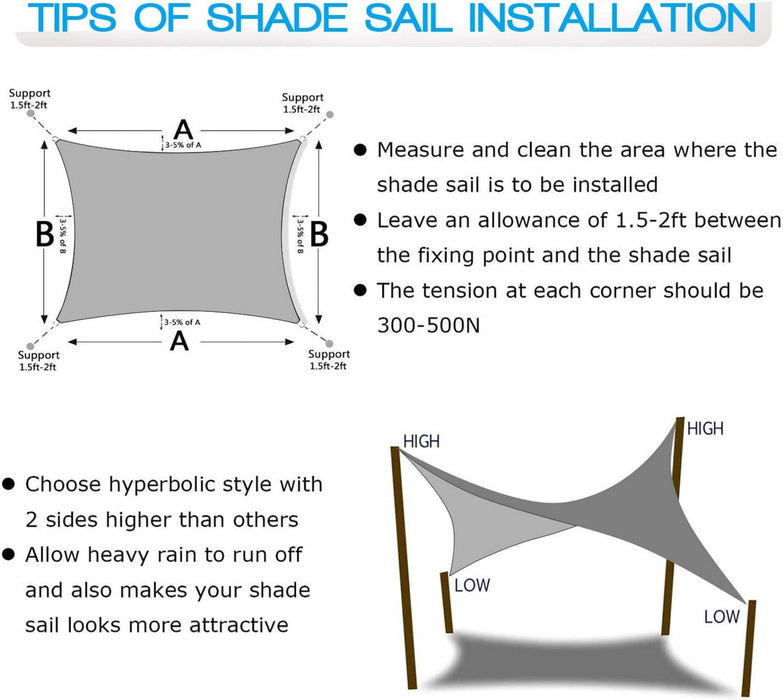 20' x 20' Rectangle Sun Shade Sail UV Block Canopy for Patio Backyard Lawn Garden Outdoor Activities
