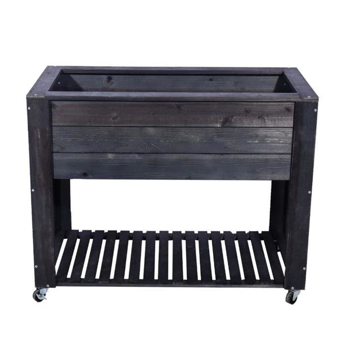 40X32x20 Dark Grey Raised Garden Bed Wood Planter Box With Storage Shelf