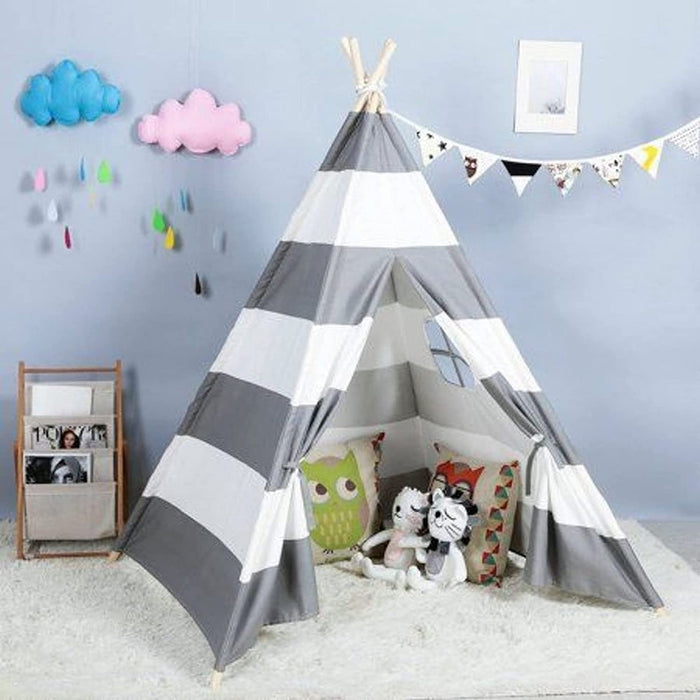 Gray with Stripe Kids Indian Teepee Play Tent, Children Playhouse for Indoor Outdoors