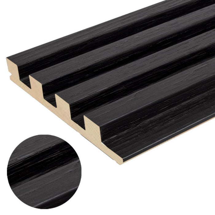 Black Hardwood Wall Cladding Panel Set 94" x 5 3/4" (3pack) Wood Wall Paneling Engineered Slat Panels