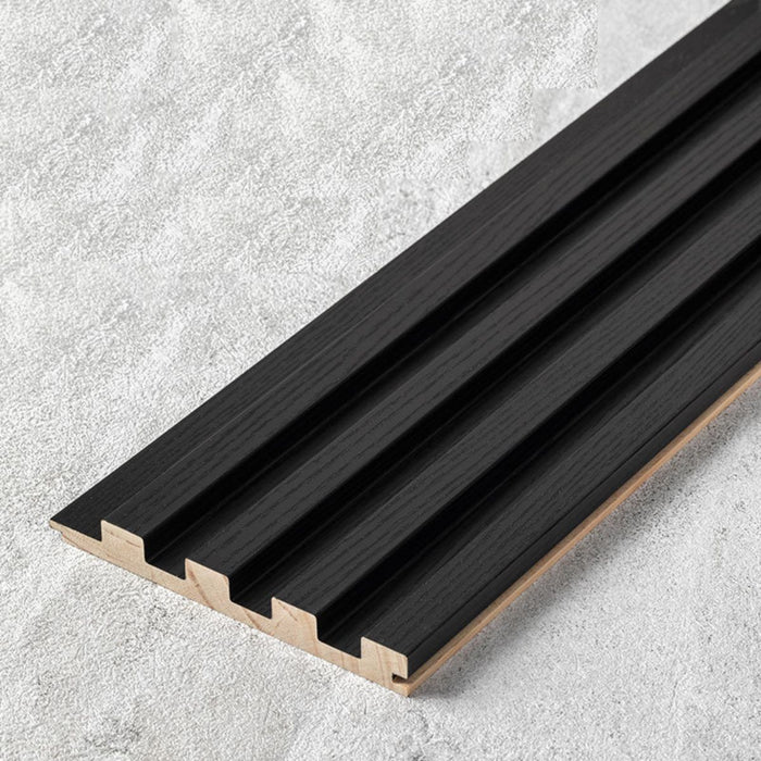 Black Hardwood Wall Cladding Panel Set 94" x 5 3/4" (3pack) Wood Wall Paneling Engineered Slat Panels