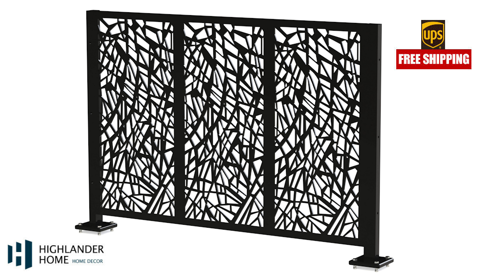 Wideline 48"x72"/set 3pc Combo Laser Cut Metal Privacy Stand Partition Cafe Fence - Vertical Stack
