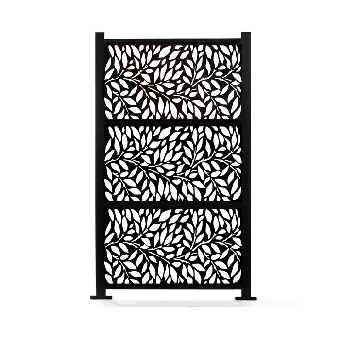 Tree Leaves 76" x 52'' 3pc Combo Laser Cut Metal Privacy Stand Partition Fence - Horizontal Stack