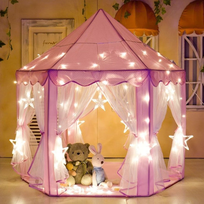 Pink Princess Tent Girls Large Playhouse Kids Castle Play Tent with Star Lights Toy for Children Indoor and Outdoor Games, 55'' x 53'' (DxH)